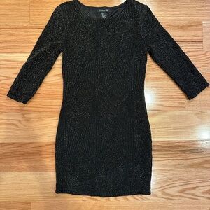 Forever 21 Black Gold Metallic Fitted Mini Dress Three Quarter Sleeves Sz Large